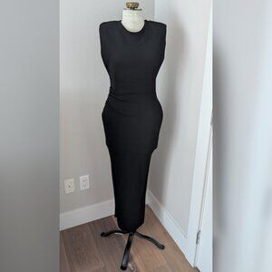 Zara Padded Shoulder Sleeveless Maxi Dress - Black Stretch